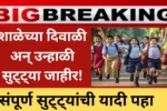 Diwali School Holiday Announcement 2025 : शाळेच्या दिवाळी अन् उन्हाळी सुट्ट्या जाहीर! पालकांनो सर्व तारखांची नोंद करा